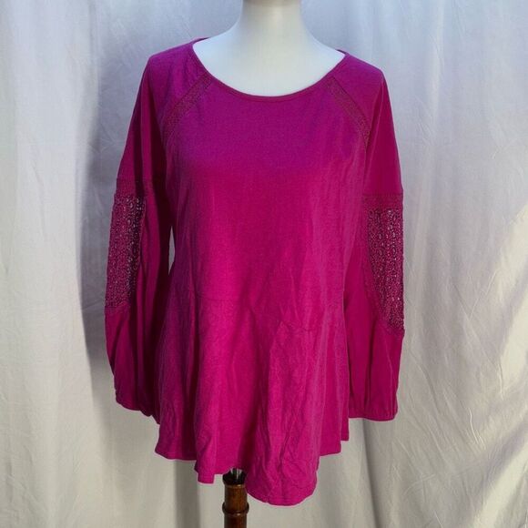 Soft Surroundings Bella Tunic top shirt bamboo fuchsia pink lace sleeve Sz M - Picture 3 of 8